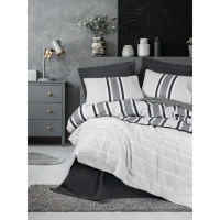 Parure de lit - 1 housse de couette 220 x 240 cm + 2 taies d'oreiller 60 x 60 cm - 100% coton renforcé - Anthracite(m-1)