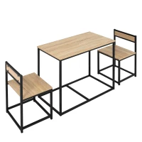HOMCOM Conjunto Mesa e 2 Cadeiras Estilo Industrial Metal Preto Cor Carvalho Claro(m-1)