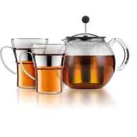 Théiere a piston - BODUM - ASSAM SET - 1.0 l avec couvercle, filtre inox + 2 tasses verre anse inox 0.35 l(m-1)