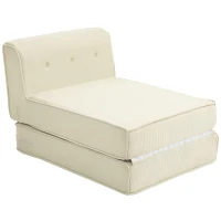 HOMCOM Sofá-Cama Dobrável 1 Lugar com Encosto Capitonê Veludo Cotelê Creme(m-6)