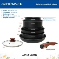 Batterie de cuisine 8 pieces ARTHUR MARTIN - Aluminium - Poignée Bois - Tous feux dont induction(m-2)