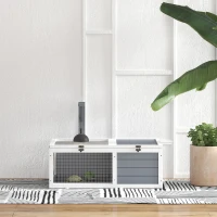 PawHut Terrario para Reptéis Casa para Tartarugas de Madeira com 2 Áreas e Suporte para Lâmpada 81x48x31,5 cm Cinza Claro(m-4)