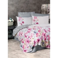 Parure de lit - 1 housse de couette 220 x 240 cm + 2 taies d'oreiller 60 x 60 cm - 100% coton renforcé - Gris(m-1)
