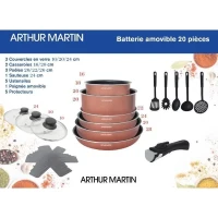 Batterie de cuisine 20 pieces Arthur Martin - aluminium - poignée amovible - tous feux dont induction(m-2)
