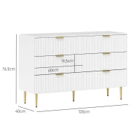 HOMCOM Cômoda 6 Gavetas Moderna com Puxadores e Pés Dourados 120x40x76,5 cm Branco(m-3)