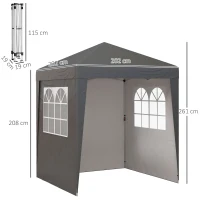 Outsunny Tenda Pop-Up Dobrável 2x2 m Altura Ajustável Uv30+ 3 Paredes Cinza(m-3)