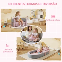 AIYAPLAY Sofá para Crianças com Almofada em Forma de Coroa Dobrável em Cama e Zona de Brincadeiras 116x61x14 cm Rosa e Azul Acinzentado(m-4)