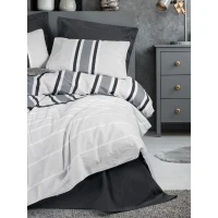 Parure de lit - 1 housse de couette 220 x 240 cm + 2 taies d'oreiller 60 x 60 cm - 100% coton renforcé - Anthracite(m-3)