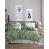 Parure de lit - 1 housse de couette 220 x 240 cm + 2 taies d'oreiller 60 x 60 cm - 100% coton renforcé - Vert(m-1)