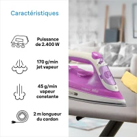 Fer vapeur - BRAUN - FI3124PU Freestyle 3 - Puissance 2400 W - Semelle SuperCéramic - Réservoir d'eau 270 ml - Auto-nettoyant(m-4)