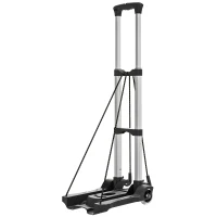 HOMCOM Cărucior portbagaj pliabil de 40 kg cu 2 curele, mâner telescopic, din aluminiu și plastic, negru(m-11)