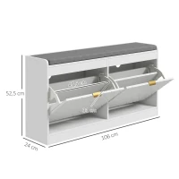 HOMCOM Banco para Sapatos com Assento Estofado e Gavetas Basculantes 106x24x52,5 cm Branco(m-3)