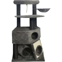 GUILY Arbre a chat stable - Idéal chats taille moyens - 50 x 50 x 141 cm - Gris foncé - 2 plateformes, 1 perchoir, 1 cabane, 1 rampe(m-2)