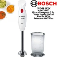 Mixeur plongeant CleverMixx MSM24100 - BOSCH - 400W - Pied détachable inox - 1 vitesse - Bol mixeur - Blanc(m-1)
