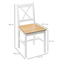 HOMCOM Conjunto de 2 Cadeiras de Jantar em Pinho Maciço Encosto Cruzado 41x46,5x86 cm Branco e Madeira(m-3)