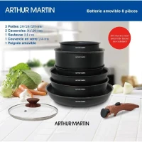 Batterie de cuisine 8 pieces ARTHUR MARTIN - Aluminium - Poignée Bois - Tous feux dont induction(m-3)