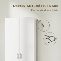 HOMCOM Dulap Multifuncțional cu Uși Batante, 5 Rafturi și 3 Niveluri Reglabile, 60x31,5x165 cm, Alb(m-7)