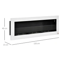 HOMCOM Lareira de Bioetanol de Parede com Tanque de 3L Tempo de Combustão 3H para Interiores 20 m² 120x15x40 cm Aço Inox Branco(m-3)