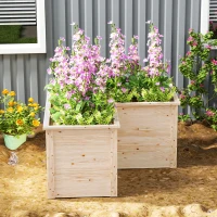 Outsunny Canteiro Elevado em L 120x120x62 cm Madeira de Pinho Fundo Aberto Cor Natural(m-4)