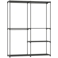 HOMCOM Dulap de Haine cu 2 Bare și 4 Rafturi, din Material Non-Țesut, Plastic și Oțel, 142x43x185 cm, Negru(m-1)