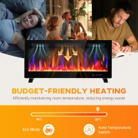 HOMCOM Elektrischer Kamin, Wandmontage, verstellbare Flammen, Thermostat, Timer, Stahl, Schwarz(m-6)