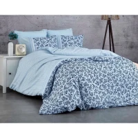 Parure de lit - 1 housse de couette 220 x 240 cm + 2 taies d'oreiller 60 x 60 cm - 100% coton renforcé - Bleu(m-1)