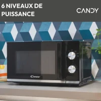 Micro-ondes Candy Moderna CMW20TNMB 700 W 20L Noir - Fonction Décongélation - Plateau Tournant en Verre - 6 Niveaux de Puissance(m-6)