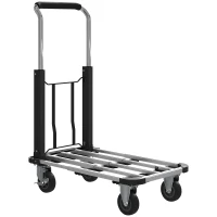 HOMCOM Faltbarer Handwagen, 150 kg Belastbarkeit, erweiterbare Fläche, höhenverstellbarer Griff, für Kisten, Metall, Schwarz(m-1)