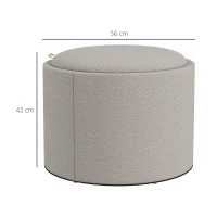 HOMCOM Hocker Polsterhocker, Leinen, versteckter Stauraum, umkehrbarer Deckel, 56cm x 56 cm x 42 cm, Hellgrau + Natur(m-3)