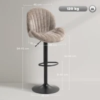 HOMCOM Conjunto de 2 Bancos de Bar Bancons Altos Altura Ajustável Estofados em Veludo Giratória a 360° 48x50x(94-115) cm Castanho(m-3)