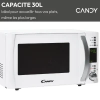 Micro-ondes Candy Essenza CMXW30DW 900W 30L Digital Blanc - Fonction Décongélation - 5 Niveaux de Puissance - 10 Menus Auto(m-2)