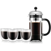Cafetiere a piston - BODUM - CHAMBORD SET - 8 tasses 1.0 l + 4 verres PAVINA double paroi 25 cl(m-1)