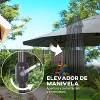 Outsunny Sombrilla Doble para Jardín 455x265x238 cm Parasol Grande con Manivela Manual Resistente al Agua Protección Solar Gris(m-8)