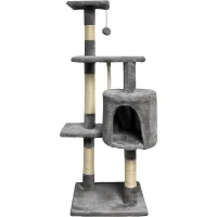 PALOMA Arbre a chat gris foncé 40 x 40 x 114cm -  3 plateformes, 1 corde, 1 niche , poteaux a griffer(m-1)