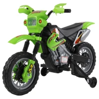 HOMCOM Moto Elétrica Infantil 6V com Rodas de Apoio Luzes e Música 3-6 Anos 102x53x66 cm Verde(m-6)