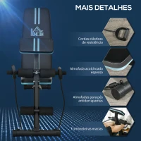 HOMCOM Banco de Musculação com Encosto Ajustável em 7 Posições Extensão de Pernas e Banda de Resistência 54x160x106cm Preto e Azul(m-8)