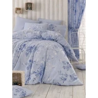Parure de lit - 1 housse de couette 220 x 240 cm + 2 taies d'oreiller 60 x 60 cm - 100% coton renforcé - Bleu(m-1)