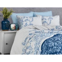 Parure de lit - 1 housse de couette 220 x 240 cm + 2 taies d'oreiller 60 x 60 cm - 100% coton renforcé - Bleu(m-3)
