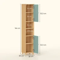 HOMCOM Coluna de Arrumação para Casa de Banho com 2 Portas Prateleiras Ajustáveis 30x30x166 cm Verde e Madeira(m-3)