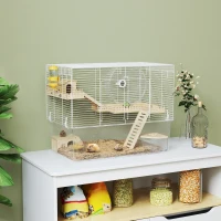 PawHut Gaiola para Hamster 3 Níveis Base Transparente Profunda e Roda Ø23,5 cm 59x35,5x47 cm Branco(m-2)