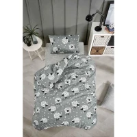 Parure de lit - 1 housse de couette 220 x 240 cm + 2 taies d'oreiller 60 x 60 cm - 65% coton, 35% polyester - Gris(m-1)