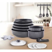 Batterie de cuisine - Tous feux dont induction - ART & CUISINE - AC1824 - Aluminium - 18 pieces - Anti-adhérent - Poignée amovible(m-5)