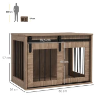 PawHut Gaiola para Cães 2 em 1 Gaiola com Efeito Madeira e Porta Deslizante 80x54x57 cm Cor Nogueira e Preto(m-3)