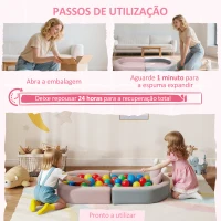 AIYAPLAY Sofá para Crianças com Almofada em Forma de Coroa Dobrável em Cama e Zona de Brincadeiras 116x61x14 cm Rosa e Azul Acinzentado(m-7)