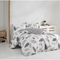 Parure de lit - 1 housse de couette 220 x 240 cm + 2 taies d'oreiller 60 x 60 cm - 100% coton renforcé - Gris(m-1)