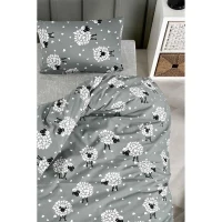 Parure de lit - 1 housse de couette 220 x 240 cm + 2 taies d'oreiller 60 x 60 cm - 65% coton, 35% polyester - Gris(m-3)