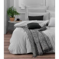 Parure de lit - 1 housse de couette 220 x 240 cm + 2 taies d'oreiller 60 x 60 cm - 65% coton, 35% polyester - Gris(m-3)