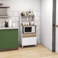 HOMCOM Desserte para Micro-Ondas com Armário e Gaveta 60x40x131 cm Branco e Natural(m-2)