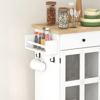 HOMCOM Carrinho Ilha de Cozinha Tampo 95x46 cm Gaveta 2 Armários com Vidro Porta-Temperos Branco(m-5)