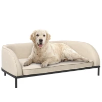 Pawhut Sofá para Cães e Gatos Cama Elevada Almofada Destacável Pés em Aço Veludo 101,5x62x34,5 cm Creme(m-6)